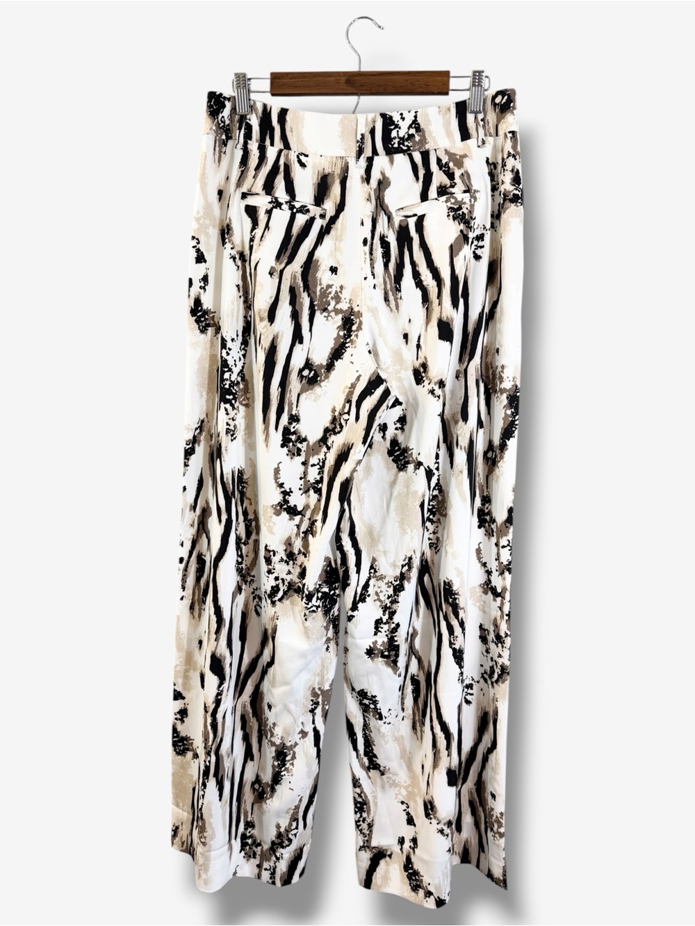 WHBM Animal Print Wide Leg Pants Size 10 White Tan Black Zebra Casual Office - Picture 10 of 13